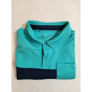 Under Armour Polo Shirt Youth XL YXL Green Blue Colorblock Short Sleeve Golf